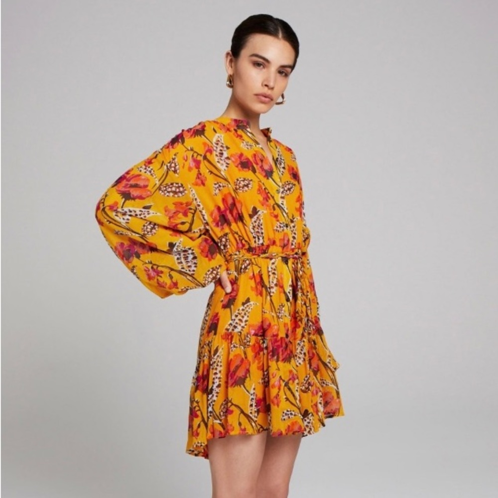 A.L.C. Jen Silk Floral Yellow Dress Size 12